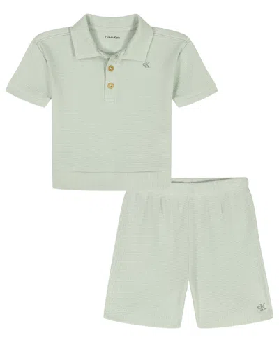 Calvin Klein Baby Boys' Waffle Knit Polo Shirt And Shorts, 2-piece Set In White