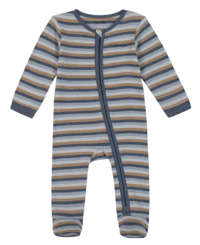 Calvin Klein Baby Boys Zip-front Footed Coverall In Blue