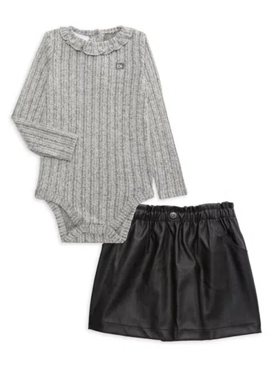 Calvin Klein Baby Girl's 2-piece Striped Bodysuit & Solid Skirt Set In Grey Black