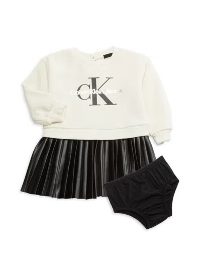 Calvin Klein Baby Girl's 2-piece Twofer Dress & Bloomers Set In Ivory Black