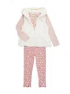 CALVIN KLEIN BABY GIRL'S 3-PIECE FAUX FUR VEST, TOP & PANTS SET