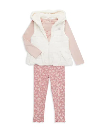 Calvin Klein Baby Girl's 3-piece Faux Fur Vest, Top & Pants Set In Pink