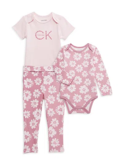 Calvin Klein Baby Girl's 3-piece Floral Bodysuit & Pants Set In Pink Floral