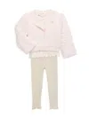 CALVIN KLEIN BABY GIRL'S 3-PIECE LOGO TOP, PANTS & FAUX FUR TRIM JACKET SET