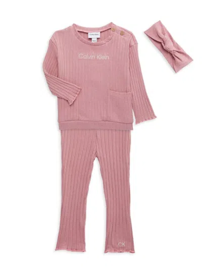 Calvin Klein Baby Girl's 3-piece Tee, Pants & Headband Set In Pink