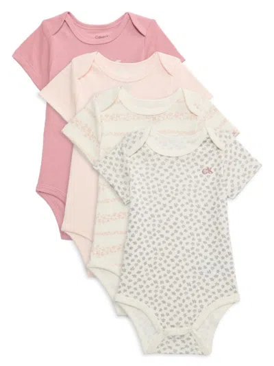 Calvin Klein Baby Girl's 4 Pack Logo Bodysuit In Pink Multi