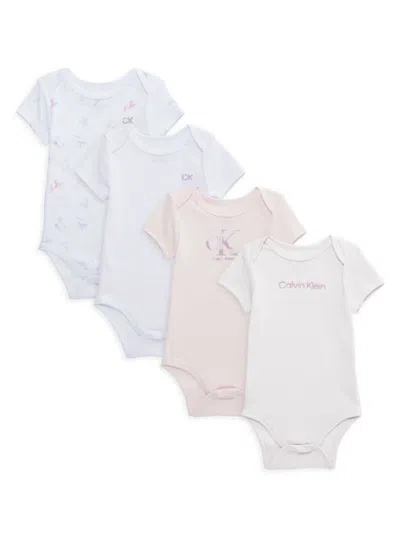 Calvin Klein Baby Girl's 4-pack Logo Bodysuit Set In Neutral