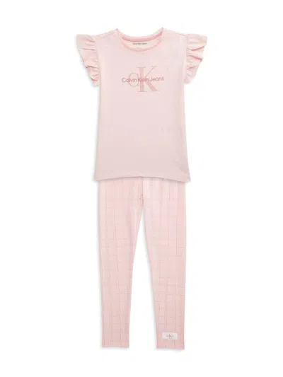 Calvin Klein Kids' Baby Girl's & Little Girl's 2-piece Logo Top & Leggings Set In Light Pink