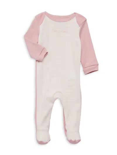Calvin Klein Baby Girl's Envelope Neckline Logo Coverall In Pink White
