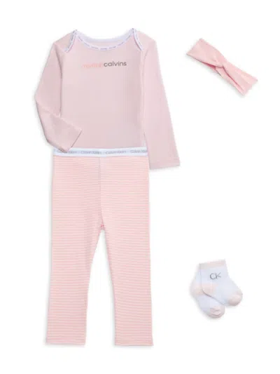 Calvin Klein Baby Girl's Take Me Home 4-piece Pajama Set In Pink