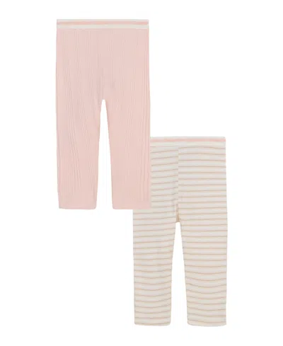 Calvin Klein Baby Girls 2-piece Combed Pull-up Pant Set In Vanilla,chintz Rose