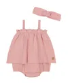 Calvin Klein Baby Girls 2-piece Gauze Sunsuit And Matching Headband Set In Bon Pink
