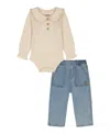 Calvin Klein Baby Girls 2-piece Peter-pan Collared Bodysuit And Wide Leg Denim Pants Set In Multi