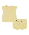 Calvin Klein Baby Girls 2-piece Printed Gauze Flutter Sleeve Top And Bloomer Set In Double Cream