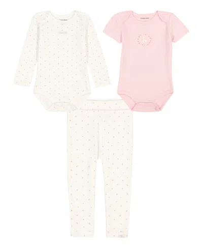 Calvin Klein Baby Girls 3-piece Ditsy Floral Bodysuits And Pant Set In Pink