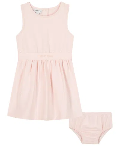 Calvin Klein Baby Girls' Fit-and-flare Knit Logo Dress With Diaper Cover In Pink