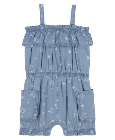 Calvin Klein Baby Girls Logo Printed Denim Romper In Blue