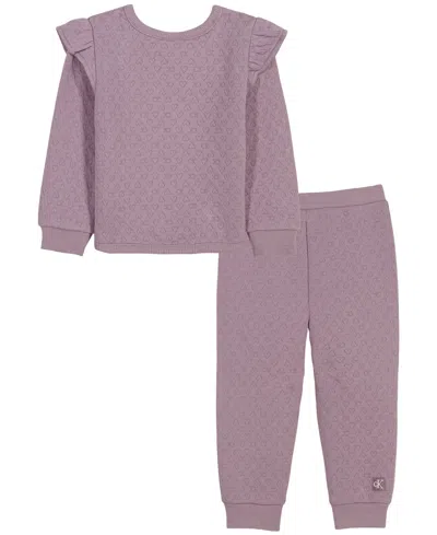 Calvin Klein Kids' Baby Girls' Long-sleeve Quilted Double-knit Top And Pants, 2-piece Set In Purple