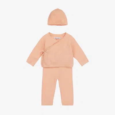 Calvin Klein Baby Girls Pink Waffle Knit Babysuit Gift Set In Neutral