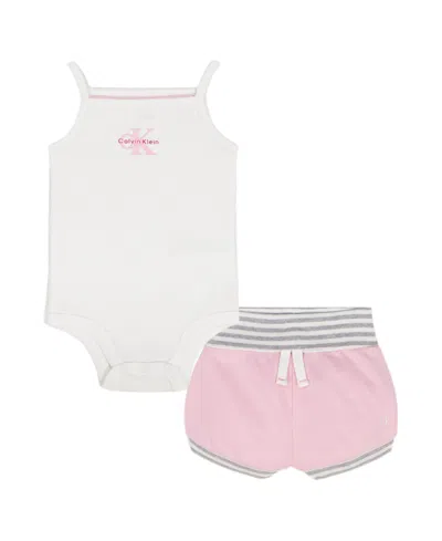 Calvin Klein Baby Girls' Ribbed Tank Bodysuit And Shorts, 2-piece Set In White