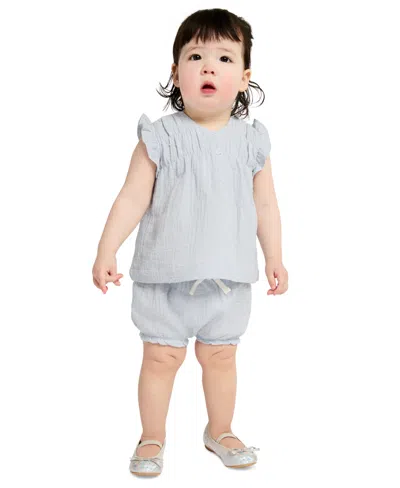 Calvin Klein Baby Girls' Woven Clip-dot Ruffle Trim Top & Bloomers, 2-piece Set In Blue