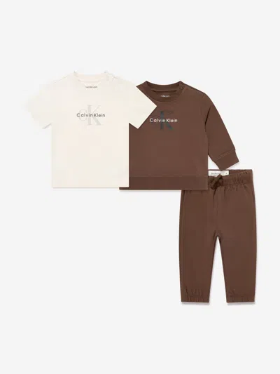 Calvin Klein Baby Monogram Tracksuit Gift Set In Brown