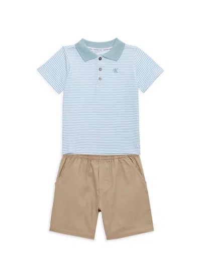 Calvin Klein Babyboy's 2-piece Striped Polo & Shorts Set In Blue Multi