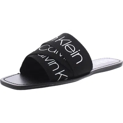 Calvin Klein Bainy Womens Canvas Slides Flat Sandals In Multi