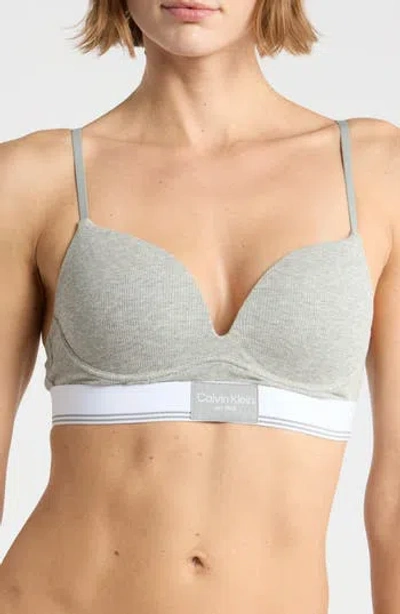 Calvin Klein Balance Rib Push Up Plunge Bra In Grey Htr