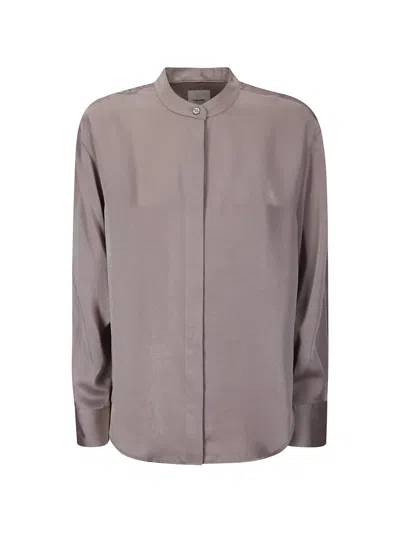 Calvin Klein Band-collar Satin Shirt In Gray