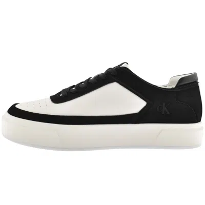 Calvin Klein Leather And Suede Signature Panelled Platform Sneakers In White