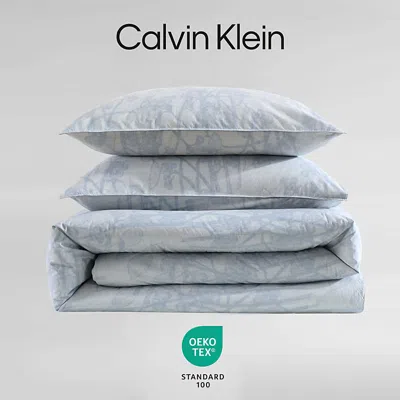 Calvin Klein Bayberry Washed Percale 3 Piece Duvet Cover Set, King In Gray