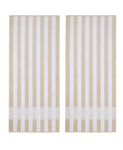Calvin Klein Beach Stripe Logo Cotton 2-pc. Beach Towel Set, 70" X 40" In Multi