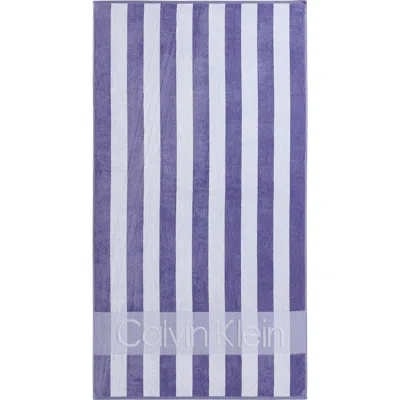 Calvin Klein Beach Stripe Logo Towel In Blue