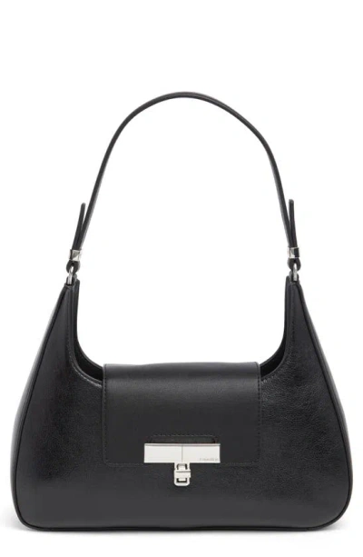 Calvin Klein Becky Faux Leather Shoulder Bag In Black/ Silver