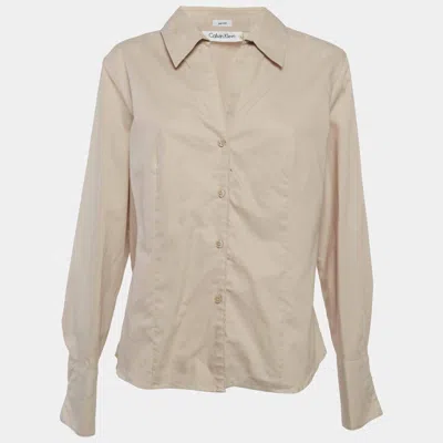 Calvin Klein Beige Cotton Long Sleeve Shirt In Neutral