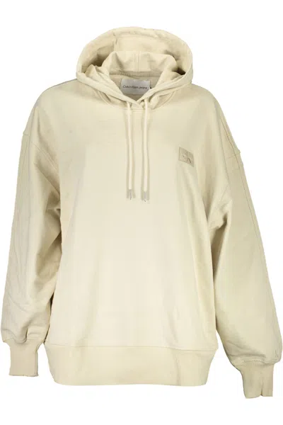 Calvin Klein Beige Hooded Cotton Sweatshirt With Logo Detail