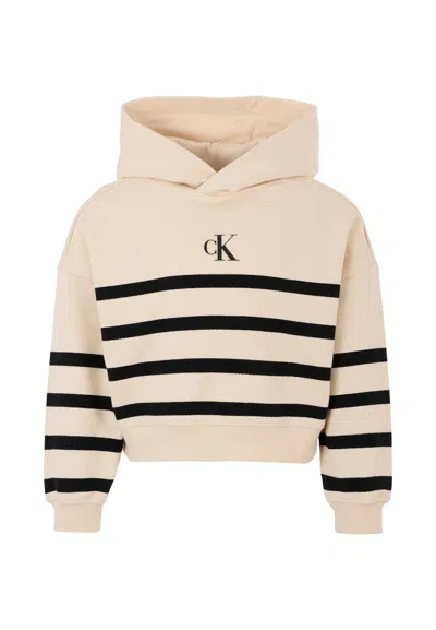 CALVIN KLEIN BEIGE CROP SWEATSHIRT FOR GIRL WITH LOGO
