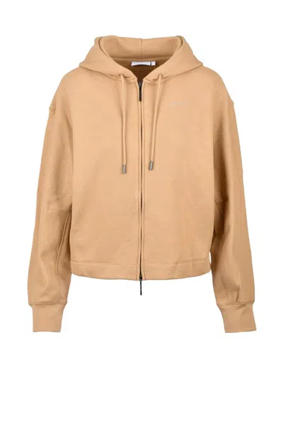 Calvin Klein Beige Cropped Hooded Sweatshirt In Brown