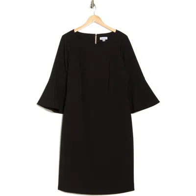 Calvin Klein Bell Sleeve Scuba Crepe Sheath Dress In Black