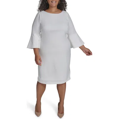 Calvin Klein Bell Sleeve Scuba Crepe Sheath Dress In Cream