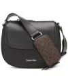 Calvin Klein Bella Adjustable Crossbody With Signature Zippered Pouch In Black,silver