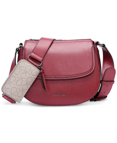 Calvin Klein Bella Adjustable Crossbody With Signature Zippered Pouch In Cabernt