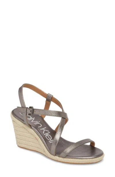 Calvin Klein Bellemine Espadrille Wedge Sandal In Anthracite Leather