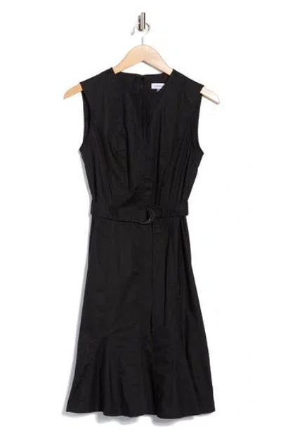 Calvin Klein Belted A-line Dress In Black