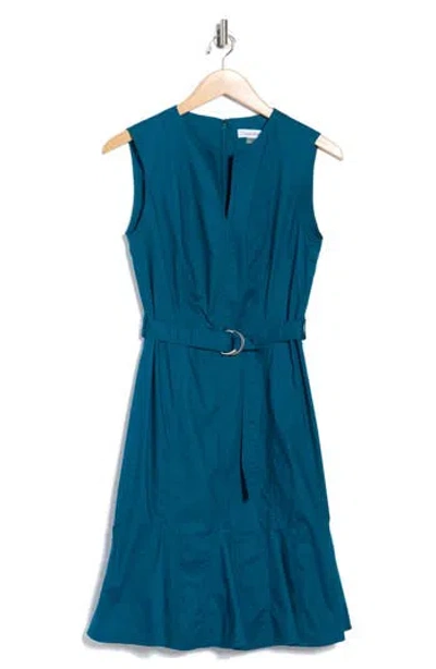 Calvin Klein Belted A-line Dress In Blue