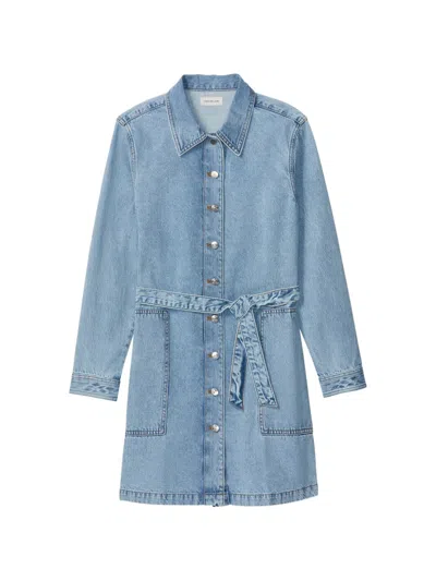 Calvin Klein Belted Buttoned Mini Dress In Blue