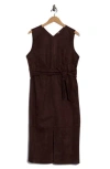 Calvin Klein Belted Faux Suede Midi Sheath Dress In Brown