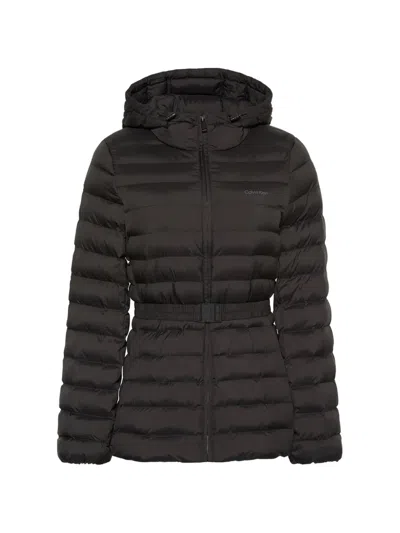 Calvin Klein Belted Hooded Puffer Jacket In Black