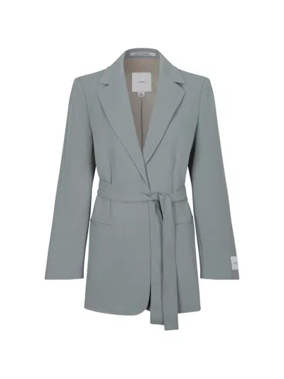 Calvin Klein Belted Notched-lapels Jacket In Gray